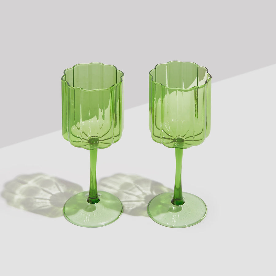 Wave Wine Glasses Green