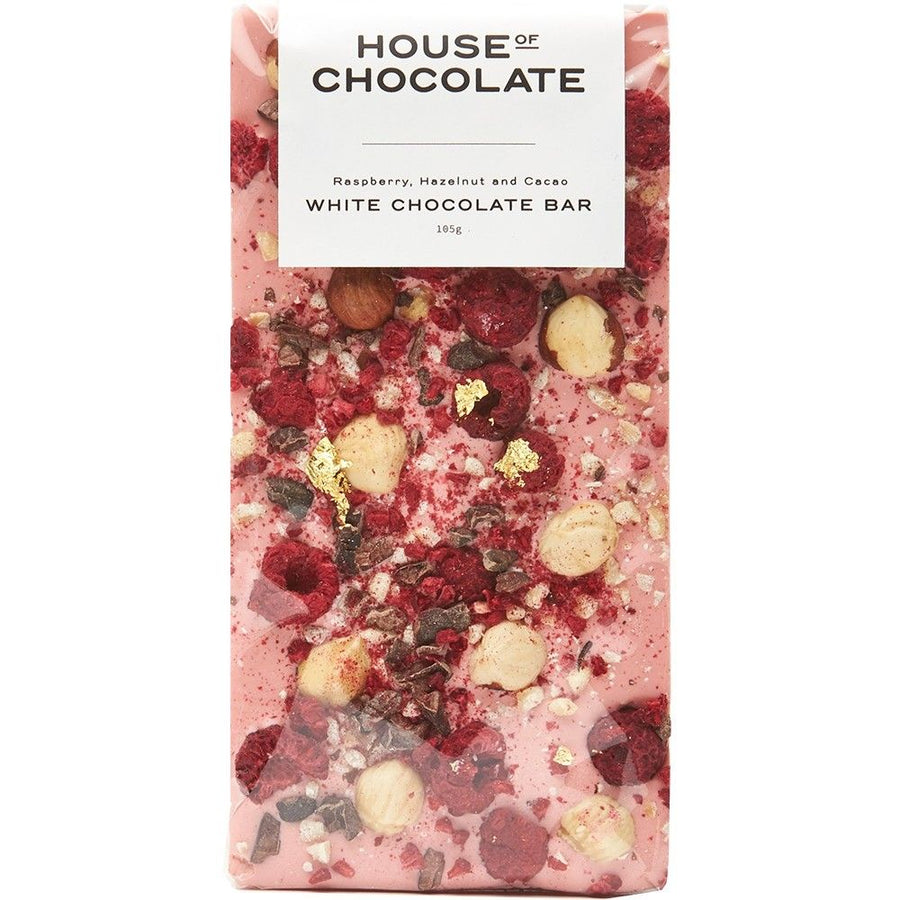 Raspberry, Hazelnut & Cacao White Chocolate Bar