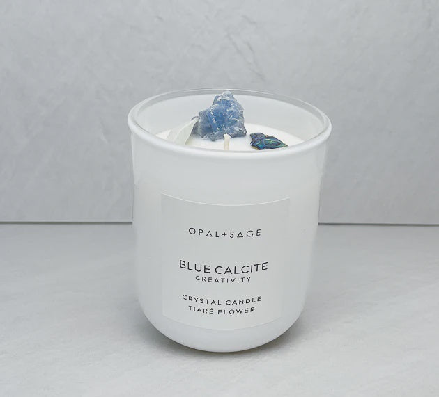 Blue Calcite Crystal Candle