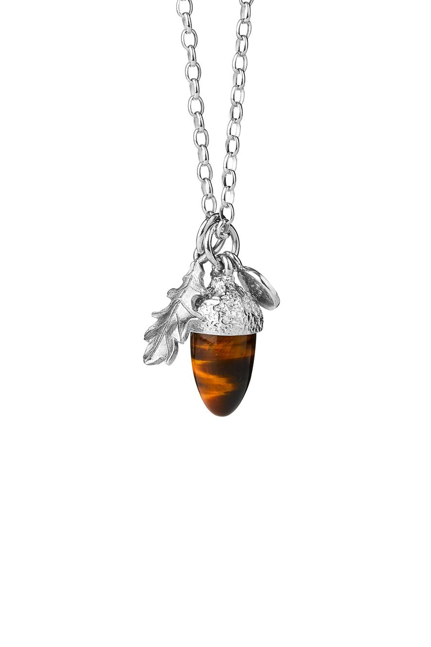 Acorn & Leaf Necklace with Tigers Eye Acorn 55cm