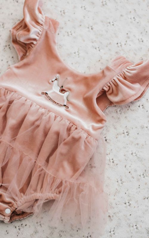 Christmas Pink Velvet Rocking Horse Playsuit/Dress PREORDER