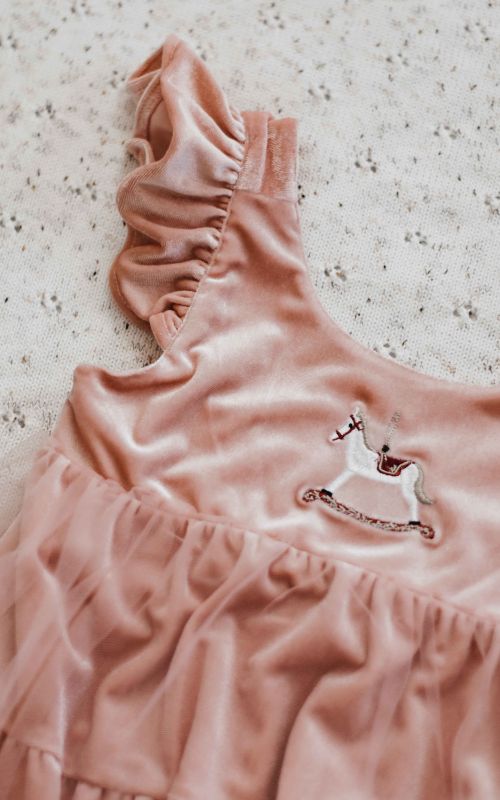 Christmas Pink Velvet Rocking Horse Playsuit/Dress PREORDER