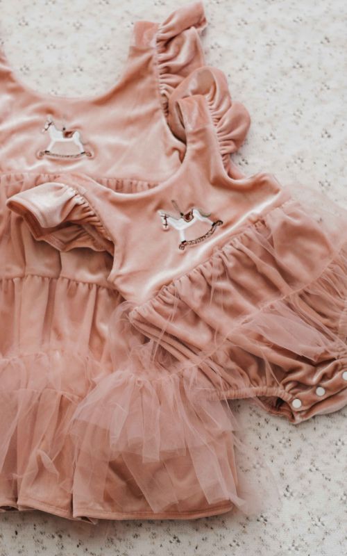 Christmas Pink Velvet Rocking Horse Playsuit/Dress PREORDER