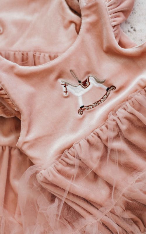 Christmas Pink Velvet Rocking Horse Playsuit/Dress PREORDER