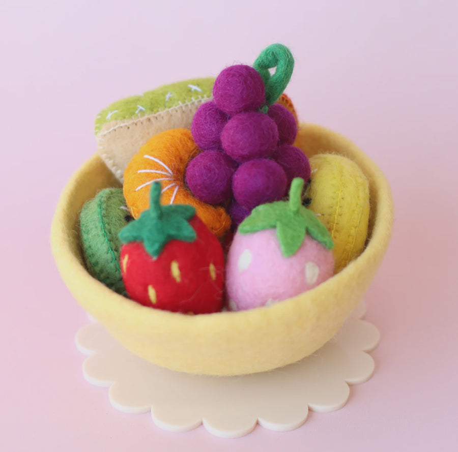 Tutti Fruity Salad + Light Yellow Felt Bowl - 9 Piece Set