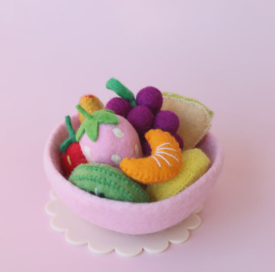 Tutti Fruity Salad + Pastel Pink Felt Bowl- 9 Piece Set