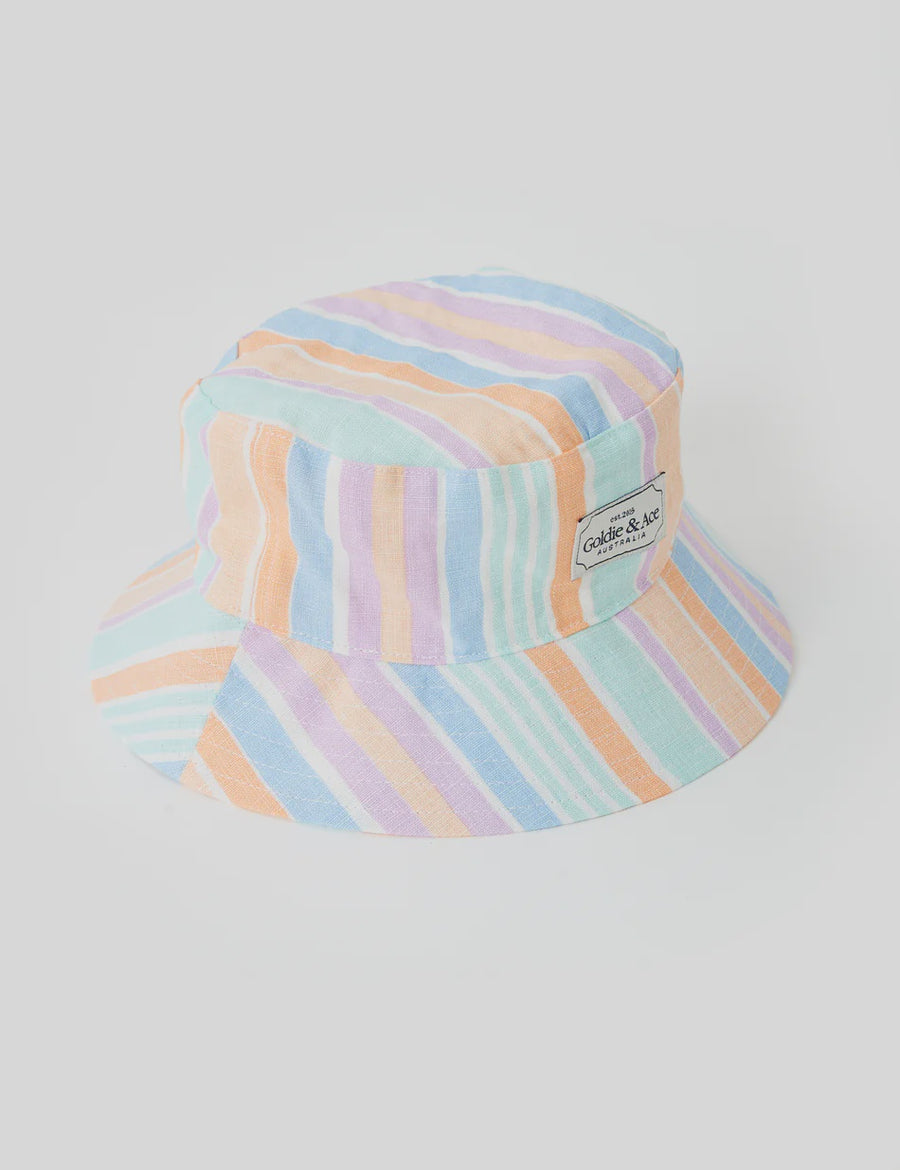 Goldie Linen Bucket Hat Pastel Stripe