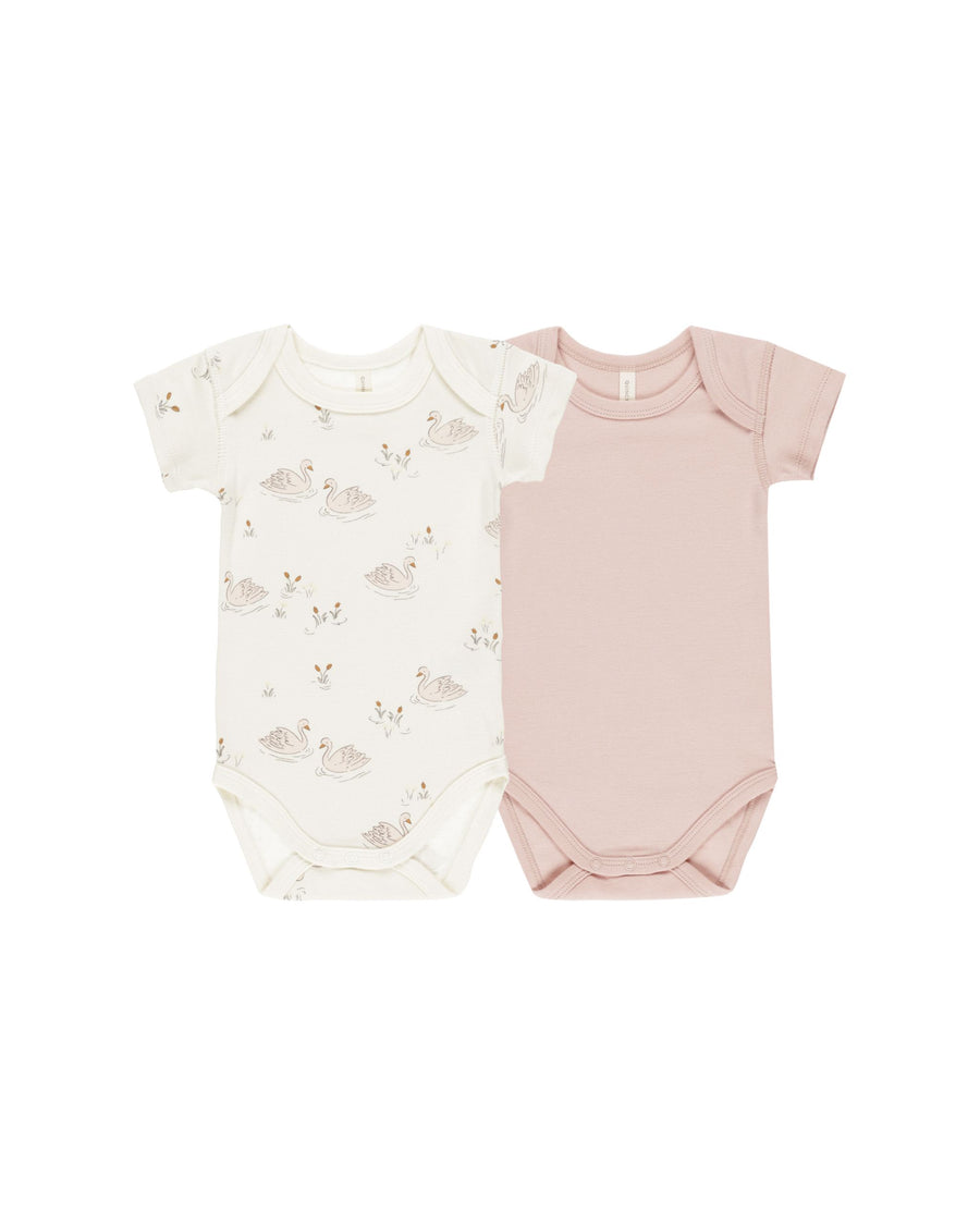 Short Sleeve Bodysuit, 2 Pack - Swans + Bubblegum