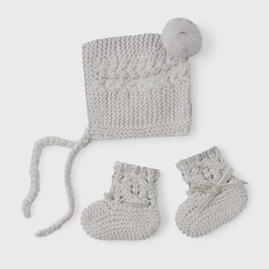 Merino Wool Bonnet & Booties Grey