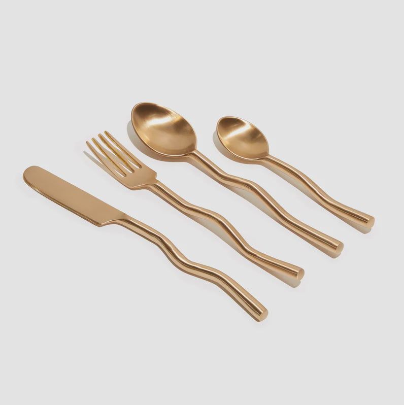 Wave Cutlery Matte Brass 4 Piece