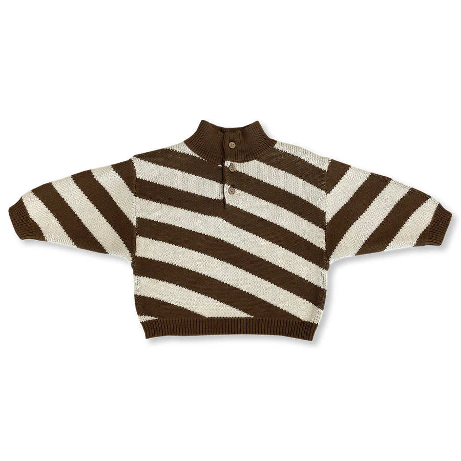 Button Up Diagonal Stripe Pullover