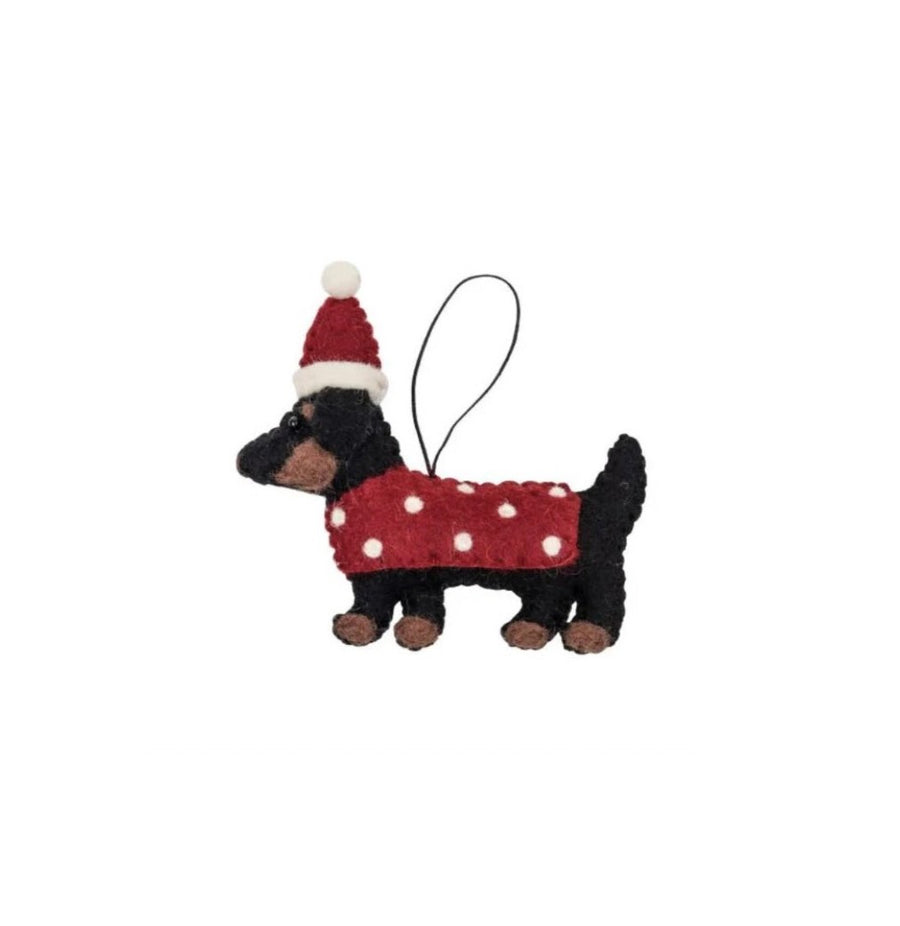 Pashom Christmas Decoration - Black Dachshund w Coat