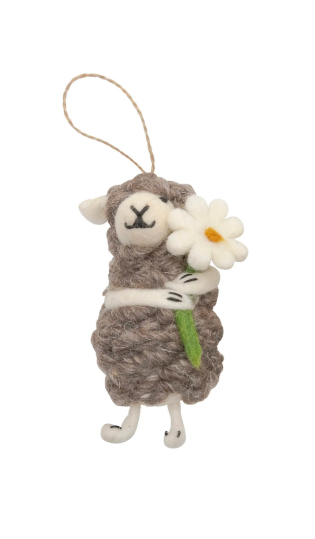 Pashom Christmas Decoration - Sheep w Flowers Natural