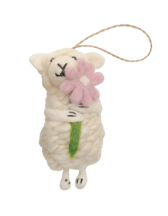 Pashom Christmas Decoration - Sheep w Flowers White